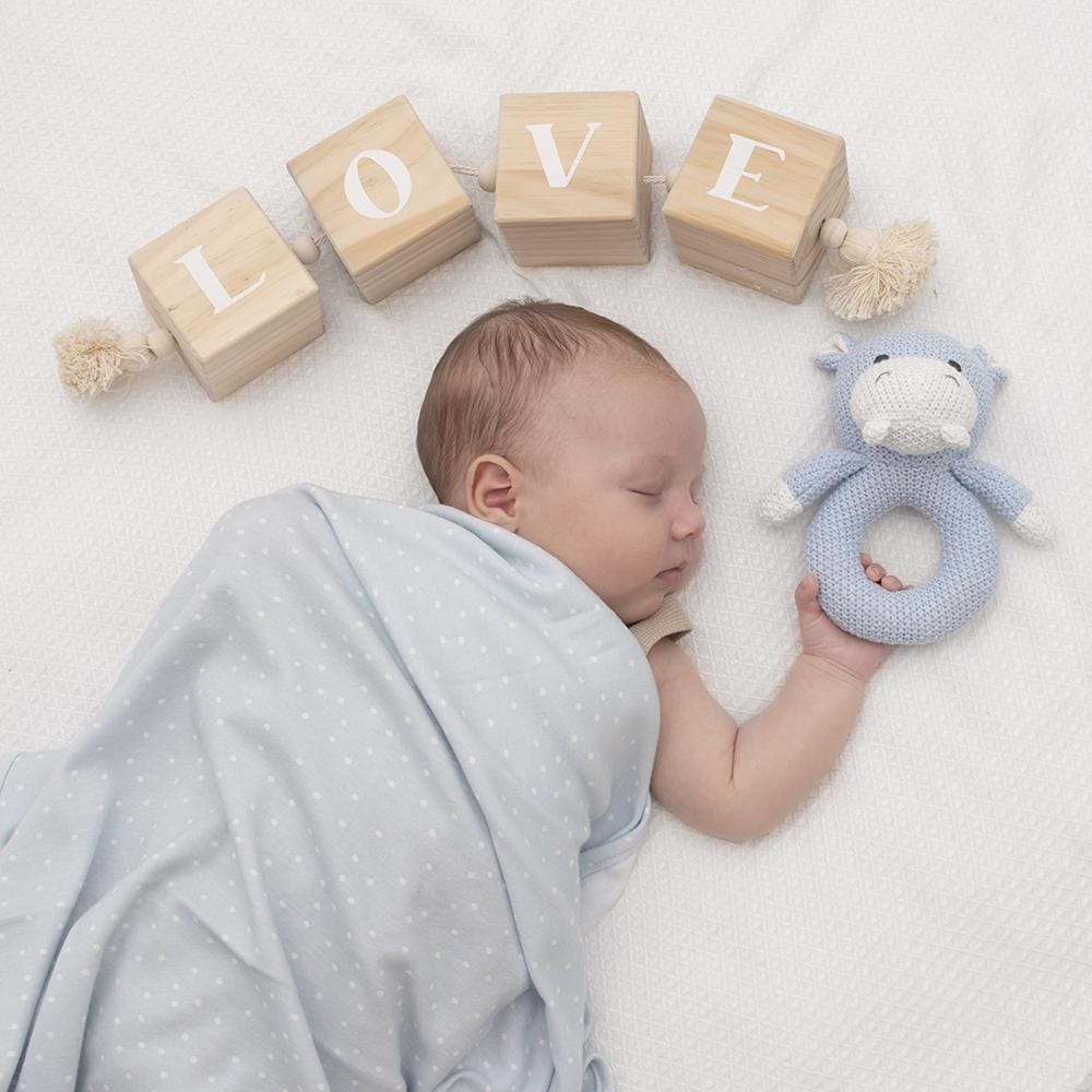 Living Textiles Jersey Swaddle & Rattle Gift Set - Confetti/Hippo Living Textiles Jersey Swaddle & Rattle Gift Set - Confetti/Hippo 