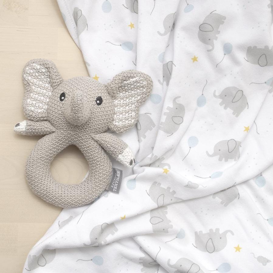Living Textiles Jersey Swaddle & Rattle Gift Set - Mason/Elephant Living Textiles Jersey Swaddle & Rattle Gift Set - Mason/Elephant 