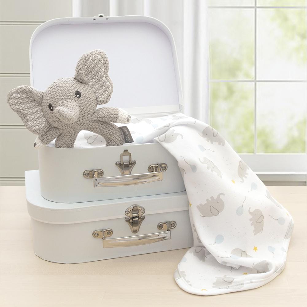 Living Textiles Jersey Swaddle & Rattle Gift Set - Mason/Elephant Living Textiles Jersey Swaddle & Rattle Gift Set - Mason/Elephant 