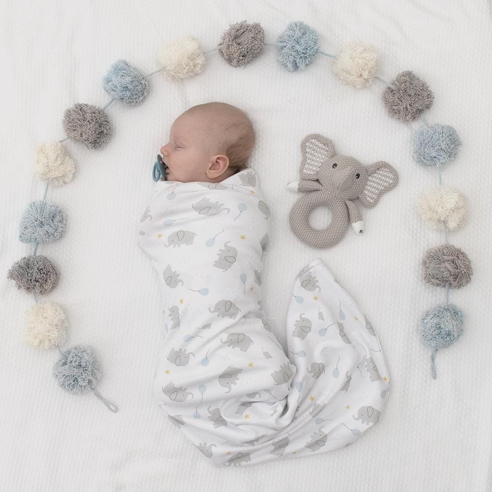 Living Textiles Jersey Swaddle & Rattle Gift Set - Mason/Elephant Living Textiles Jersey Swaddle & Rattle Gift Set - Mason/Elephant 