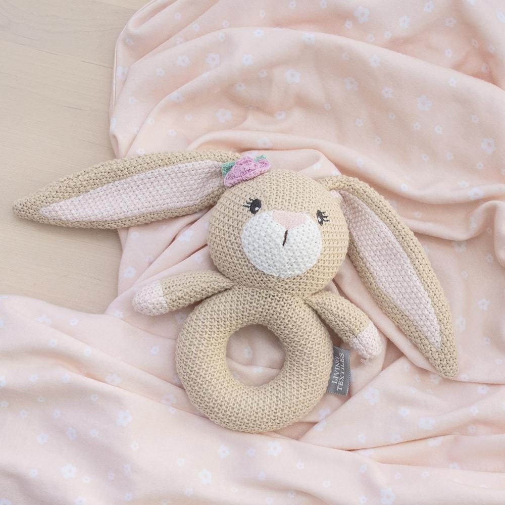 Living Textiles Jersey Swaddle & Rattle Gift Set - Floral/Bunny Living Textiles Jersey Swaddle & Rattle Gift Set - Floral/Bunny 