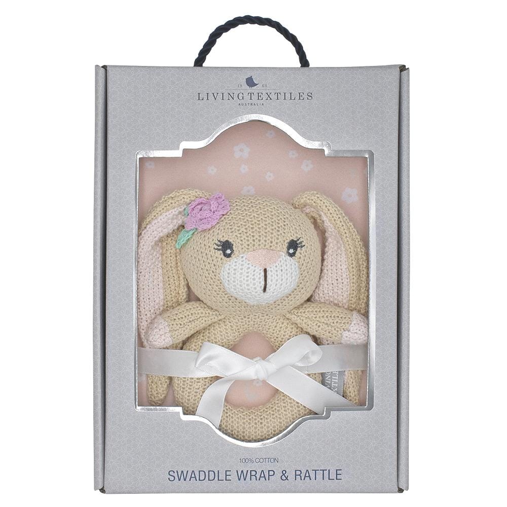 Living Textiles Jersey Swaddle & Rattle Gift Set - Floral/Bunny Living Textiles Jersey Swaddle & Rattle Gift Set - Floral/Bunny 