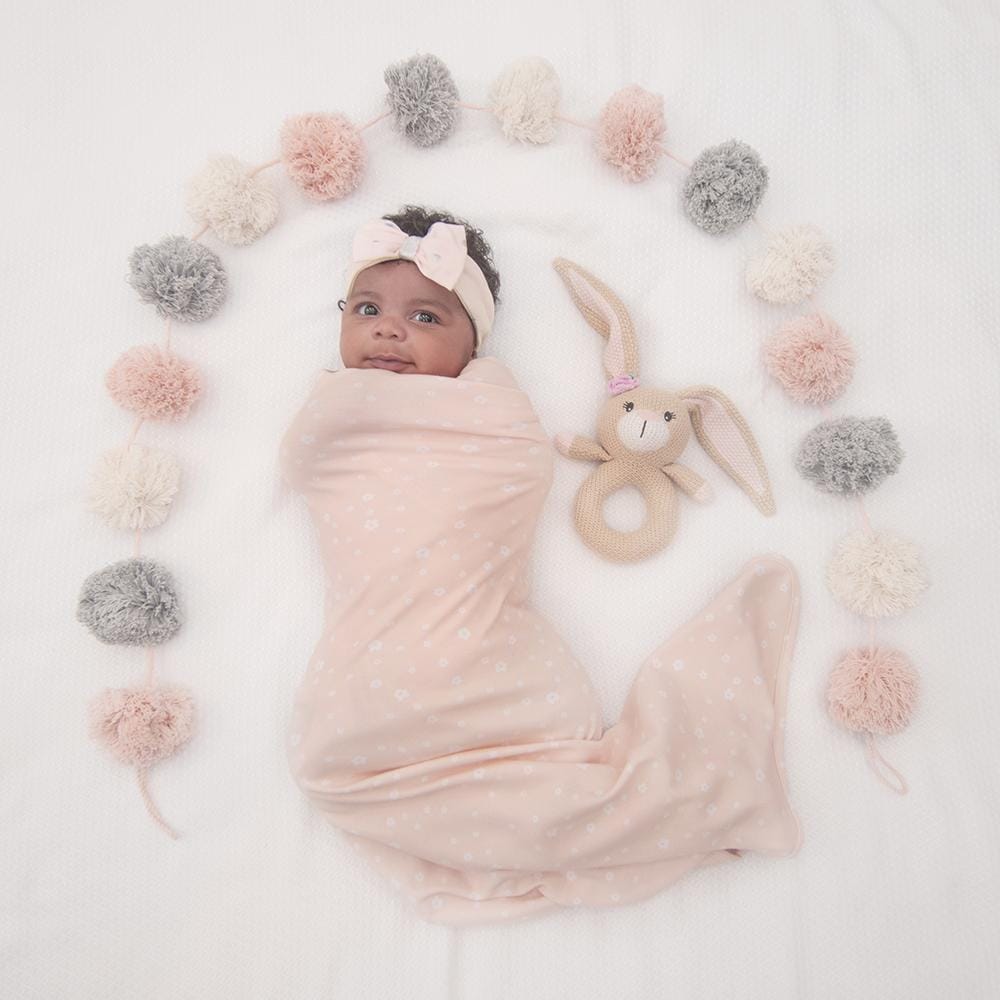 Living Textiles Jersey Swaddle & Rattle Gift Set - Floral/Bunny Living Textiles Jersey Swaddle & Rattle Gift Set - Floral/Bunny 