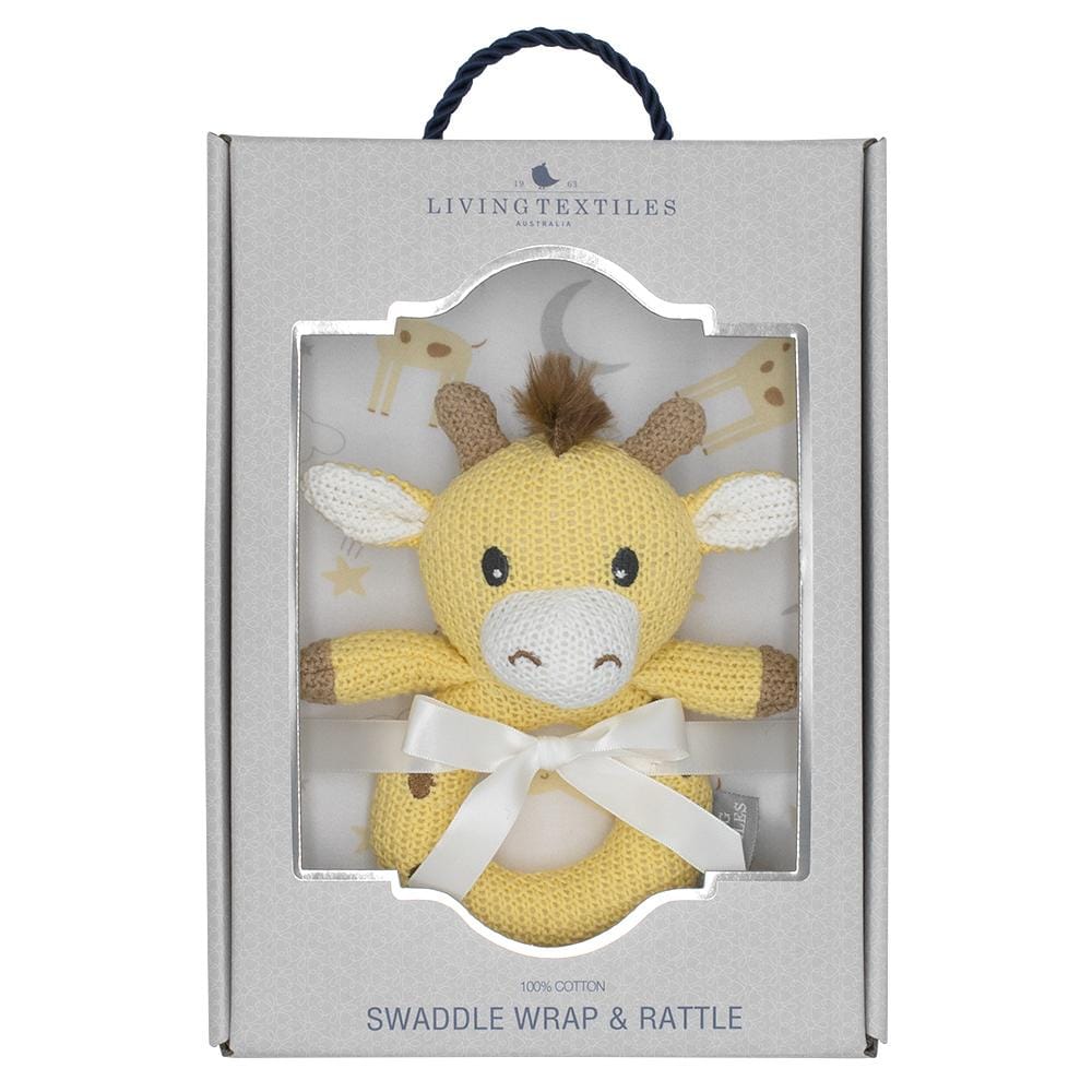 Living Textiles Jersey Swaddle & Rattle Gift Set - Noah/Giraffe Living Textiles Jersey Swaddle & Rattle Gift Set - Noah/Giraffe 