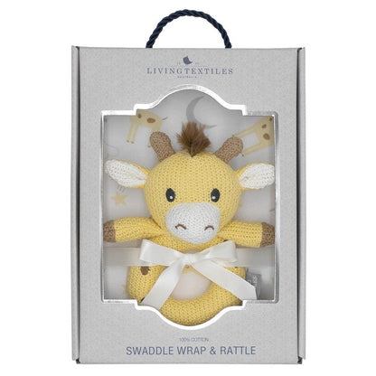 Living Textiles Jersey Swaddle & Rattle Gift Set - Noah/Giraffe Living Textiles Jersey Swaddle & Rattle Gift Set - Noah/Giraffe 