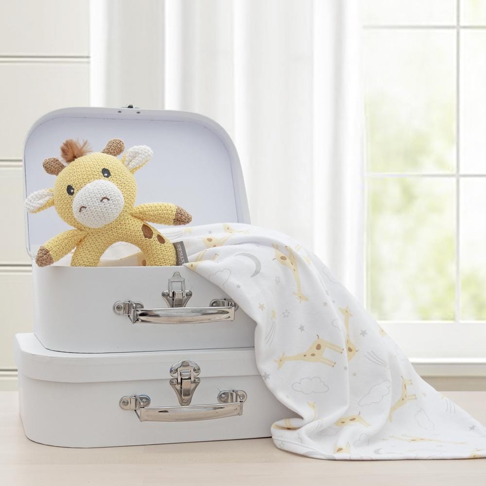 Living Textiles Jersey Swaddle & Rattle Gift Set - Noah/Giraffe Living Textiles Jersey Swaddle & Rattle Gift Set - Noah/Giraffe 