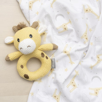 Living Textiles Jersey Swaddle & Rattle Gift Set - Noah/Giraffe Living Textiles Jersey Swaddle & Rattle Gift Set - Noah/Giraffe 