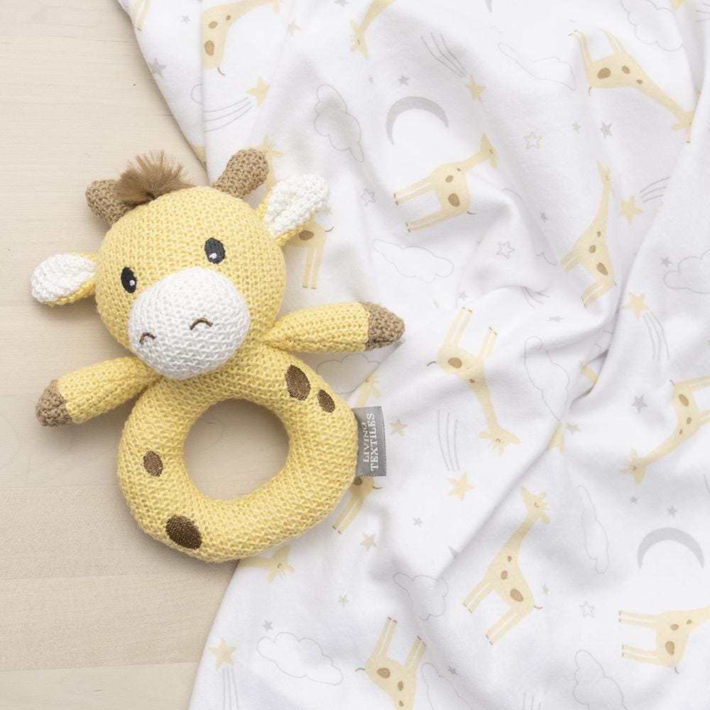 Living Textiles Jersey Swaddle & Rattle Gift Set - Noah/Giraffe Living Textiles Jersey Swaddle & Rattle Gift Set - Noah/Giraffe 
