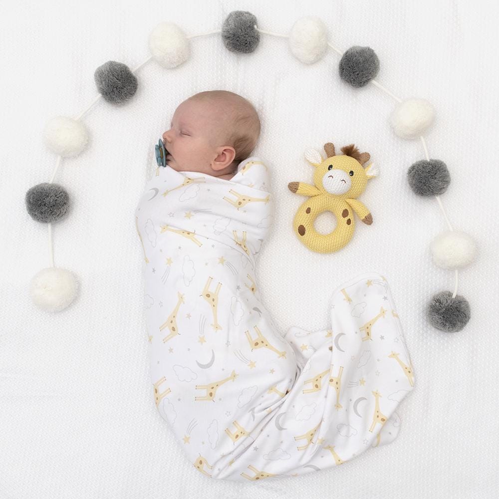 Living Textiles Jersey Swaddle & Rattle Gift Set - Noah/Giraffe Living Textiles Jersey Swaddle & Rattle Gift Set - Noah/Giraffe 