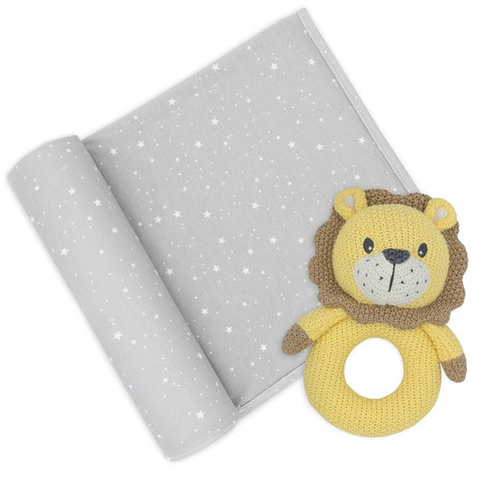 Living Textiles Jersey Swaddle & Rattle Gift Set - Stars/Lion Living Textiles Jersey Swaddle & Rattle Gift Set - Stars/Lion 