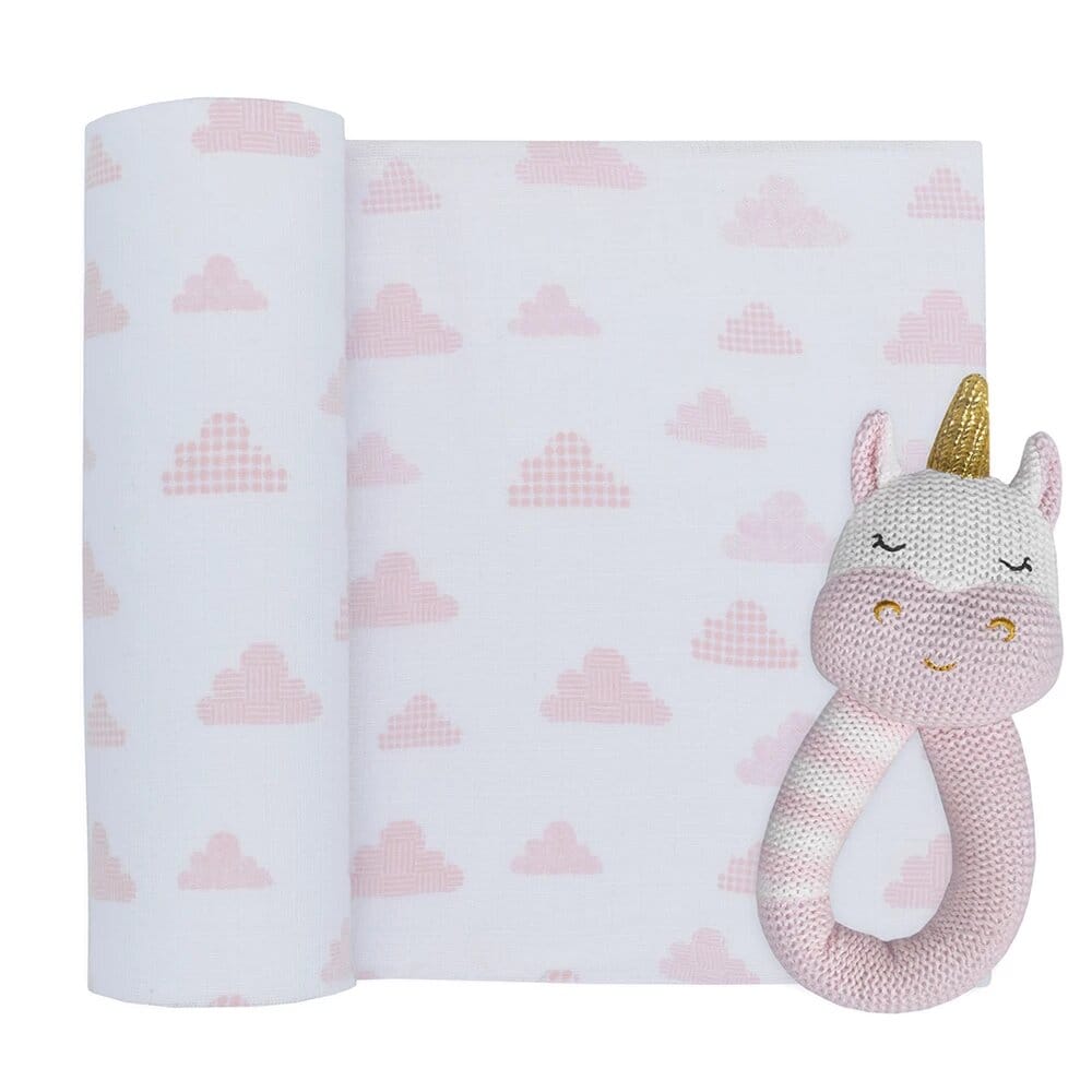 Living Textiles Kenzie The Unicorn Rattle & Muslin Gift Set Living Textiles Kenzie The Unicorn Rattle & Muslin Gift Set 
