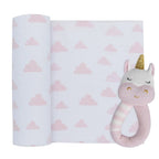 Living Textiles Kenzie The Unicorn Rattle & Muslin Gift Set Living Textiles Kenzie The Unicorn Rattle & Muslin Gift Set 