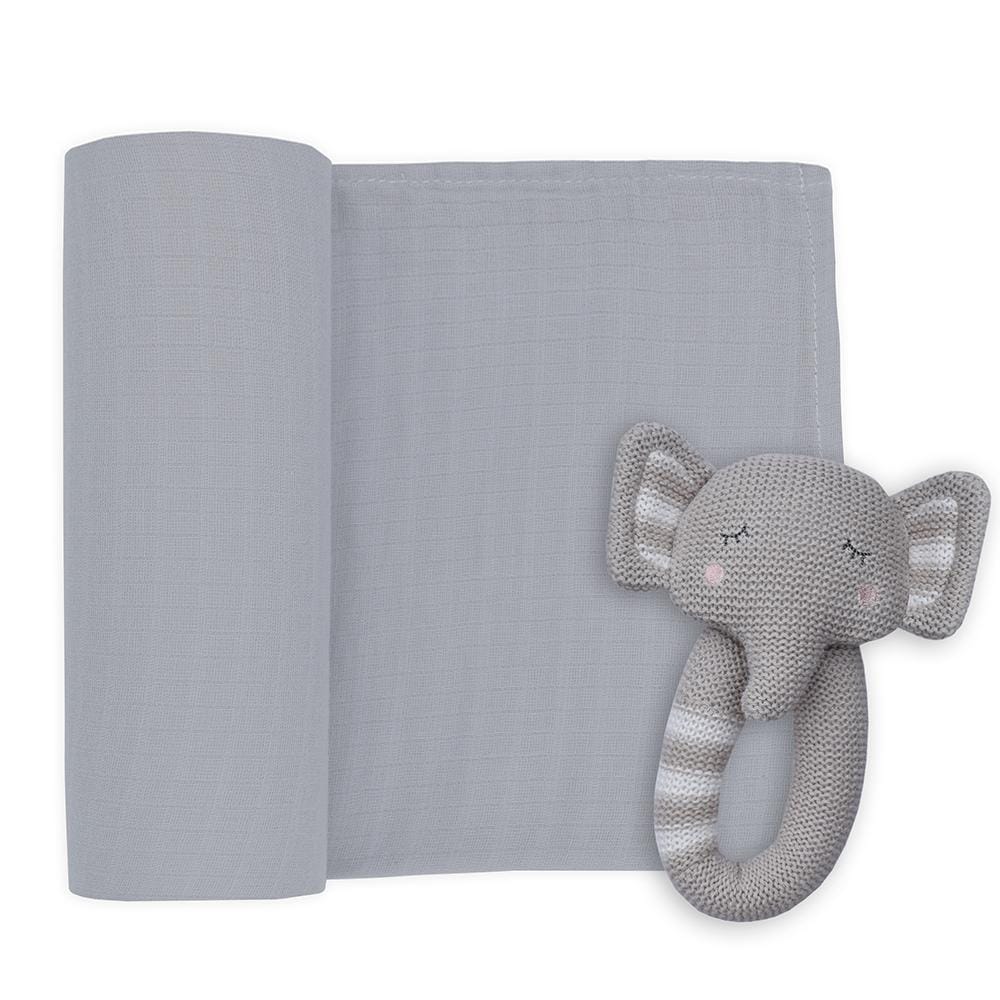 Living Textiles Theodore The Elephant Rattle & Muslin Gift Set Living Textiles Theodore The Elephant Rattle & Muslin Gift Set 