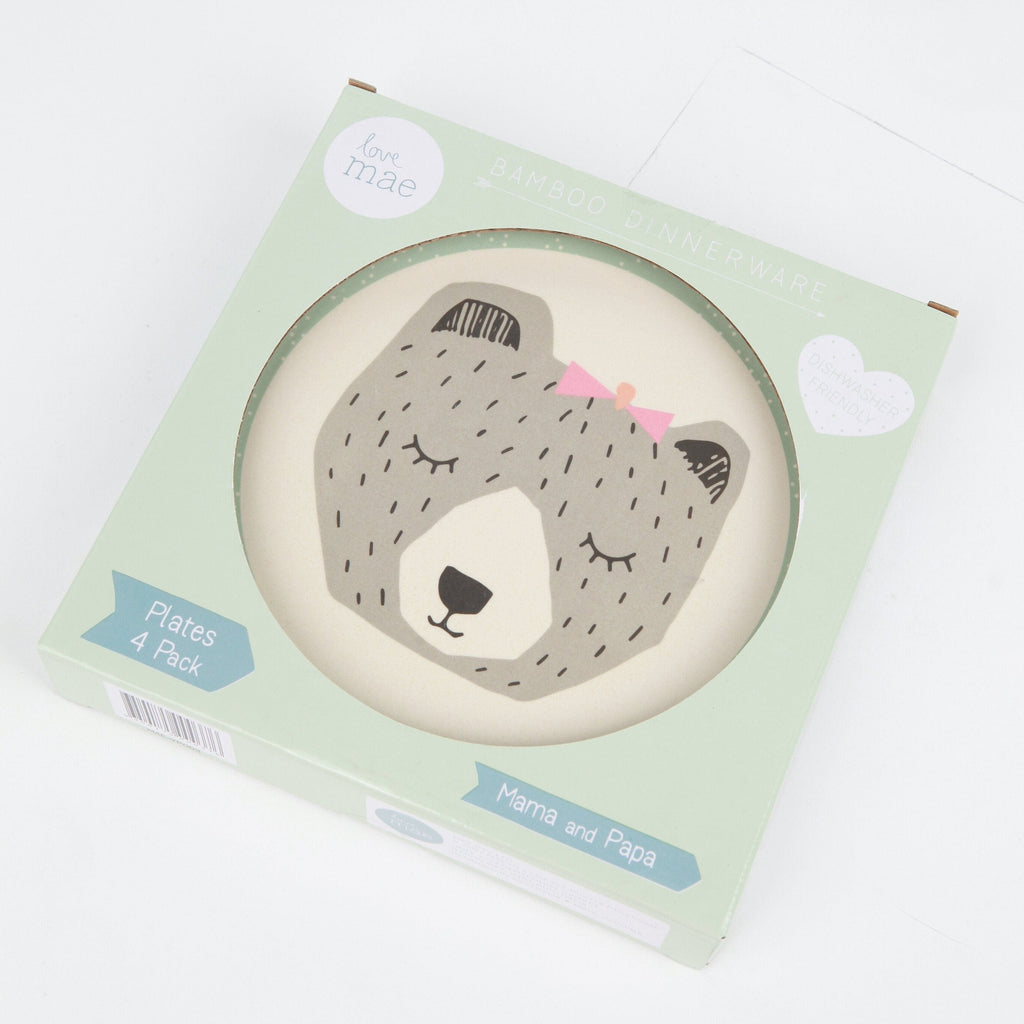 Love Mae Small Bamboo Plates 4pk | Mama and Papa Bear Love Mae Small Bamboo Plates 4pk | Mama and Papa Bear 