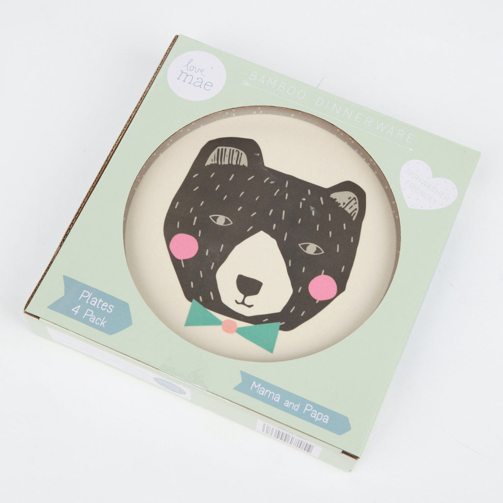 Love Mae Small Bamboo Plates 4pk | Mama and Papa Bear Love Mae Small Bamboo Plates 4pk | Mama and Papa Bear 