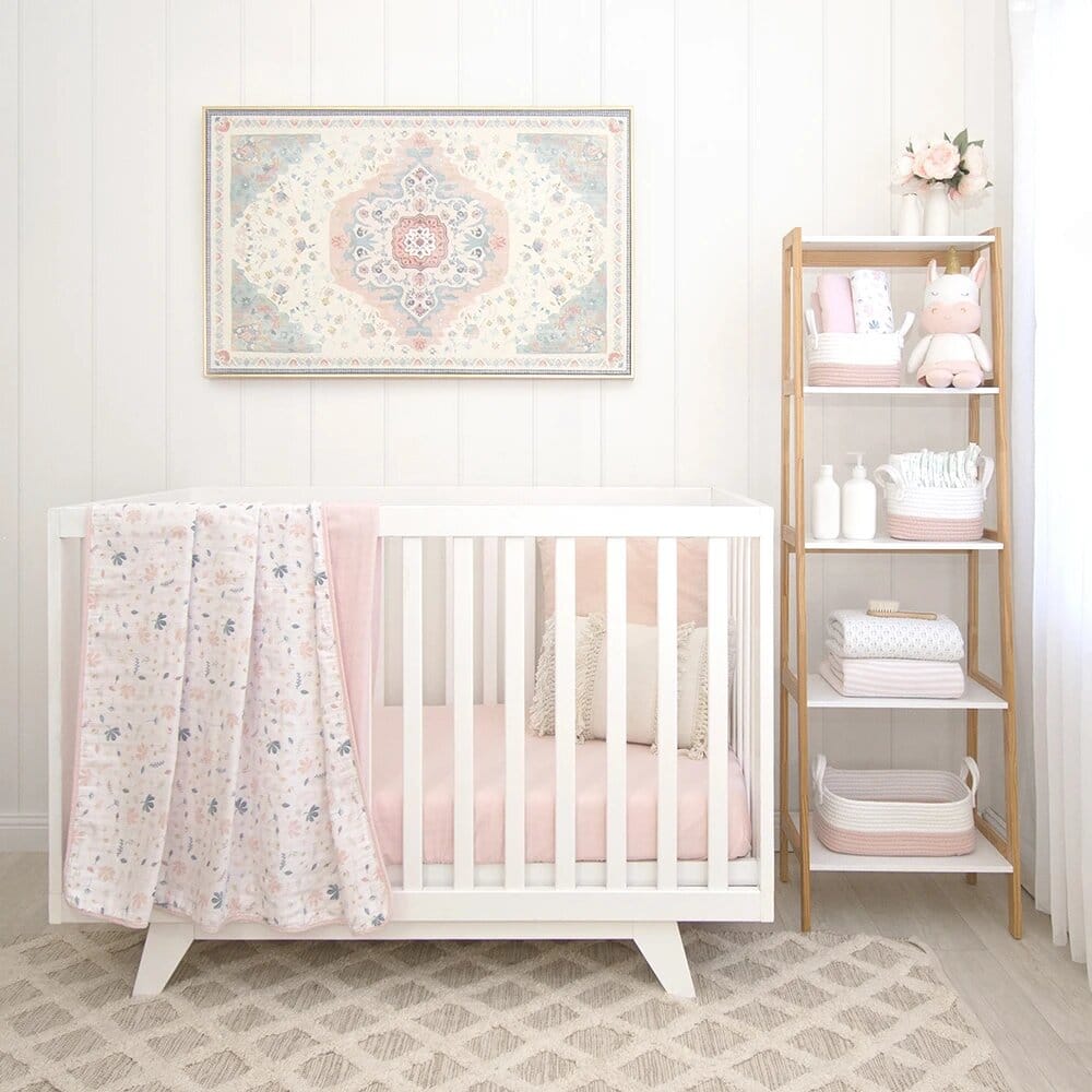Living Textiles Organic Muslin Cot Blanket - Botanical/Blush Living Textiles Organic Muslin Cot Blanket - Botanical/Blush 