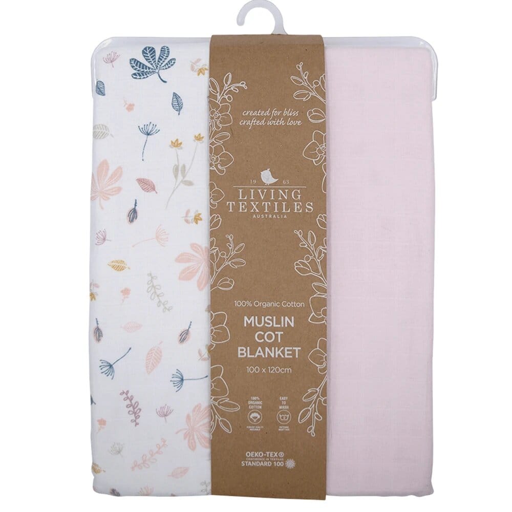 Living Textiles Organic Muslin Cot Blanket - Botanical/Blush Living Textiles Organic Muslin Cot Blanket - Botanical/Blush 