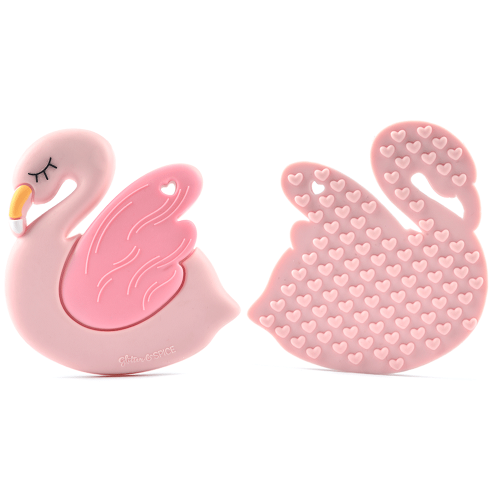 Glitter & Spice Flamingo Silicone Teether with Pacifier Clip Glitter & Spice Flamingo Silicone Teether with Pacifier Clip 