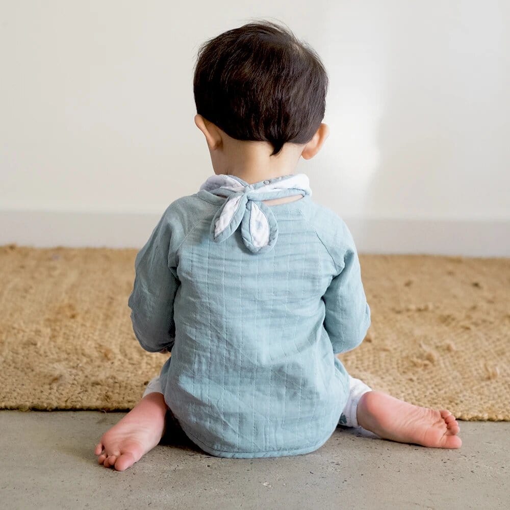 Living Textiles Organic Muslin Kimono Layette Set - Banana Leaf/Teal Living Textiles Organic Muslin Kimono Layette Set - Banana Leaf/Teal 