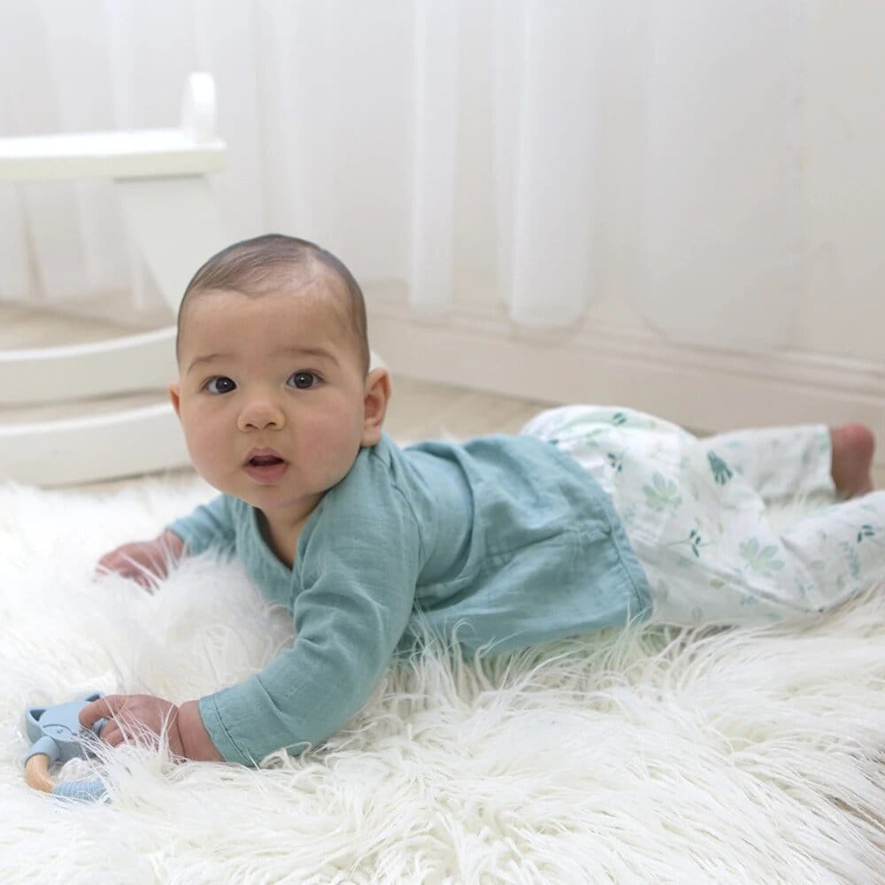 Living Textiles Organic Muslin Kimono Layette Set - Banana Leaf/Teal Living Textiles Organic Muslin Kimono Layette Set - Banana Leaf/Teal 