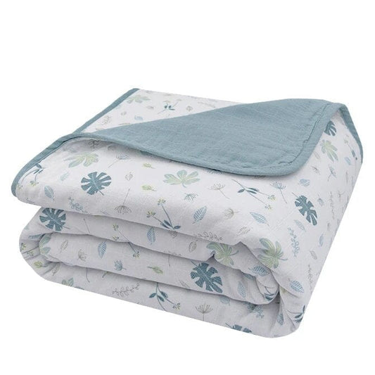 Living Textiles Organic Muslin Cot Blanket - Banana Leaf/Teal Living Textiles Organic Muslin Cot Blanket - Banana Leaf/Teal 