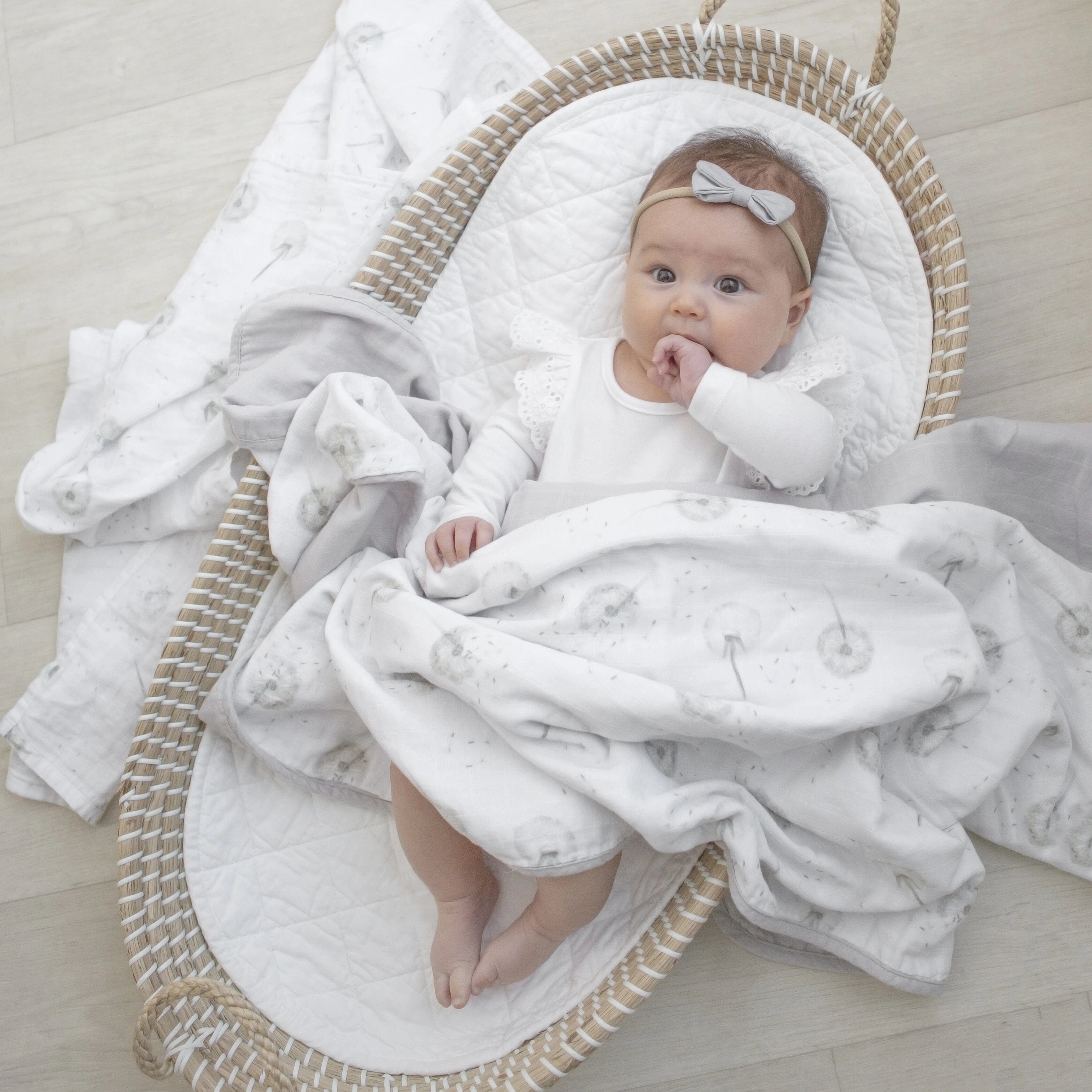 Living Textiles Organic Muslin Cot Blanket - Dandelion/Grey Living Textiles Organic Muslin Cot Blanket - Dandelion/Grey 
