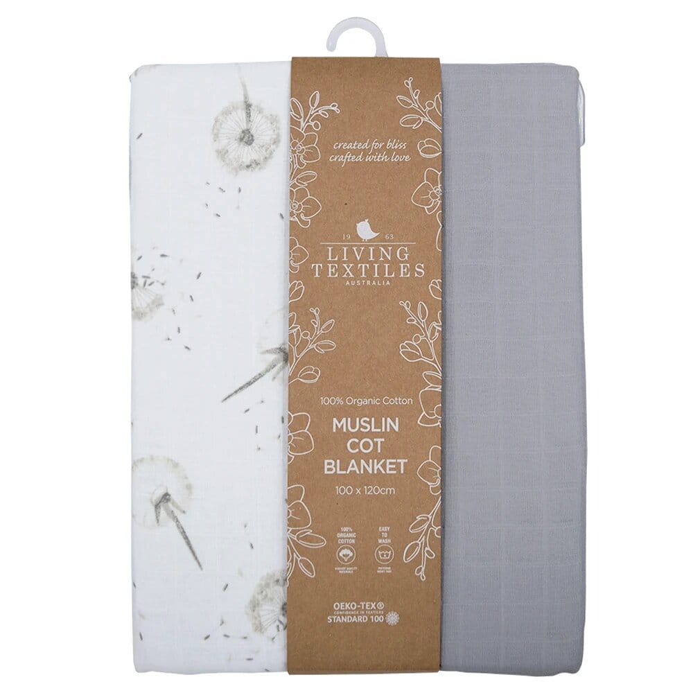 Living Textiles Organic Muslin Cot Blanket - Dandelion/Grey Living Textiles Organic Muslin Cot Blanket - Dandelion/Grey 