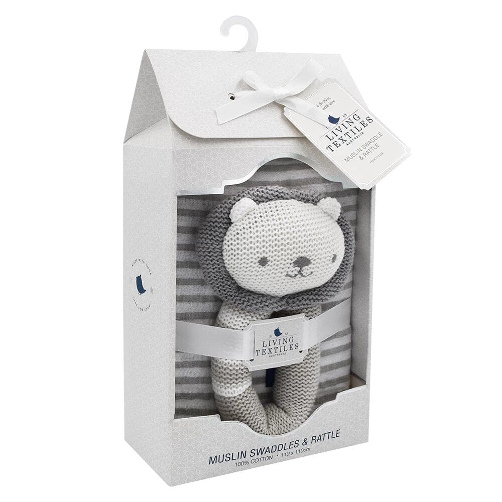 Living Textiles Austin The Lion Rattle & Muslin Gift Set Living Textiles Austin The Lion Rattle & Muslin Gift Set 