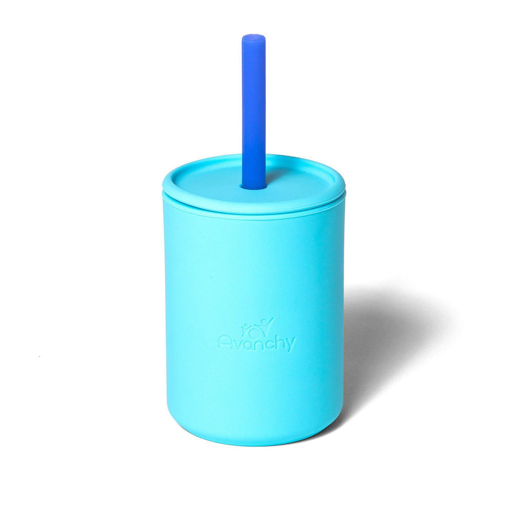 Avanchy La Petite Silicone Mini 6 oz. Baby Cup + Straw Blue 