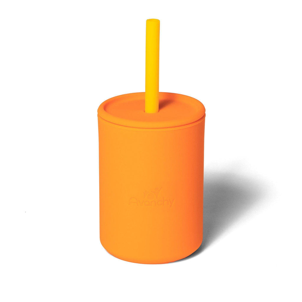 Avanchy La Petite Silicone Mini 6 oz. Baby Cup + Straw Orange 