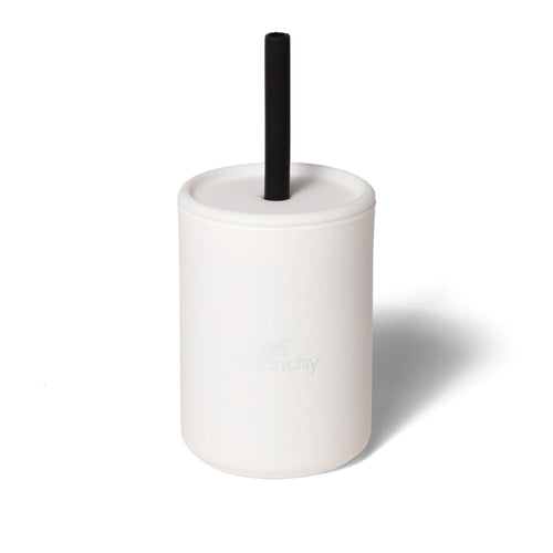 Avanchy La Petite Silicone Mini 6 oz. Baby Cup + Straw White 
