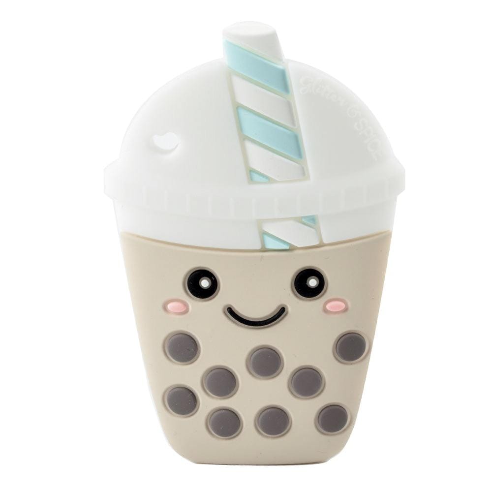 Glitter & Spice Bubble Tea Silicone Teether with Pacifier Clip - Beige Glitter & Spice Bubble Tea Silicone Teether with Pacifier Clip - Beige 