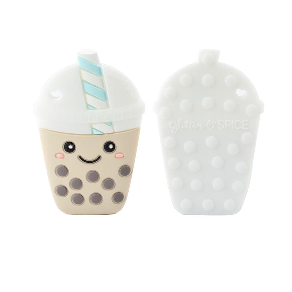 Glitter & Spice Bubble Tea Silicone Teether with Pacifier Clip - Beige Glitter & Spice Bubble Tea Silicone Teether with Pacifier Clip - Beige 