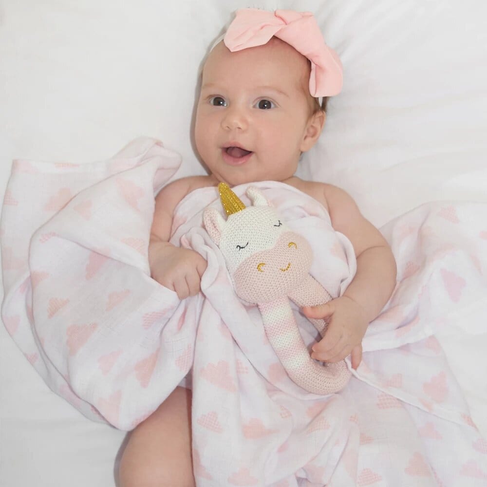 Living Textiles Kenzie The Unicorn Rattle & Muslin Gift Set Living Textiles Kenzie The Unicorn Rattle & Muslin Gift Set 