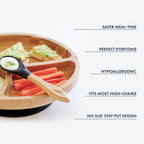 Avanchy Bamboo Divided Suction Toddler Plate + Spoon Avanchy Bamboo Divided Suction Toddler Plate + Spoon 
