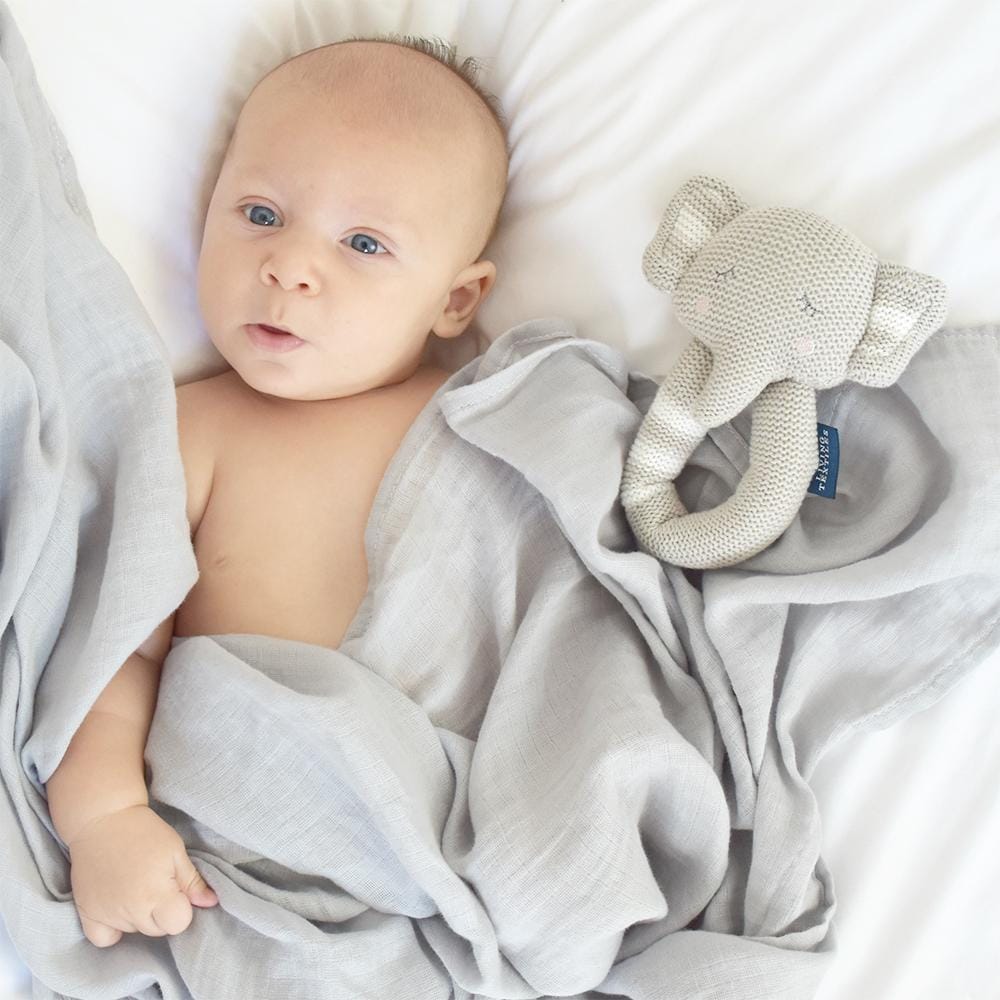 Living Textiles Theodore The Elephant Rattle & Muslin Gift Set Living Textiles Theodore The Elephant Rattle & Muslin Gift Set 
