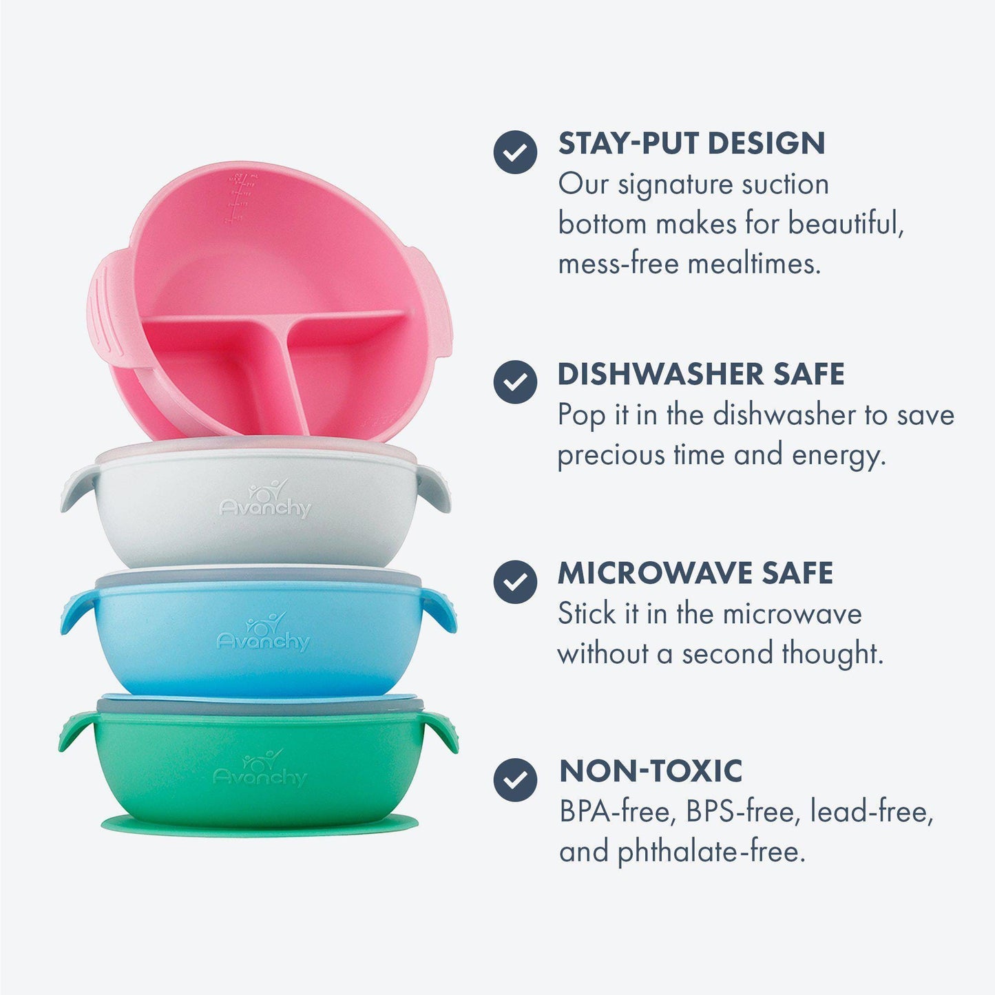 Avanchy Silicone Divided Suction Baby Bowl + Lid Avanchy Silicone Divided Suction Baby Bowl + Lid 