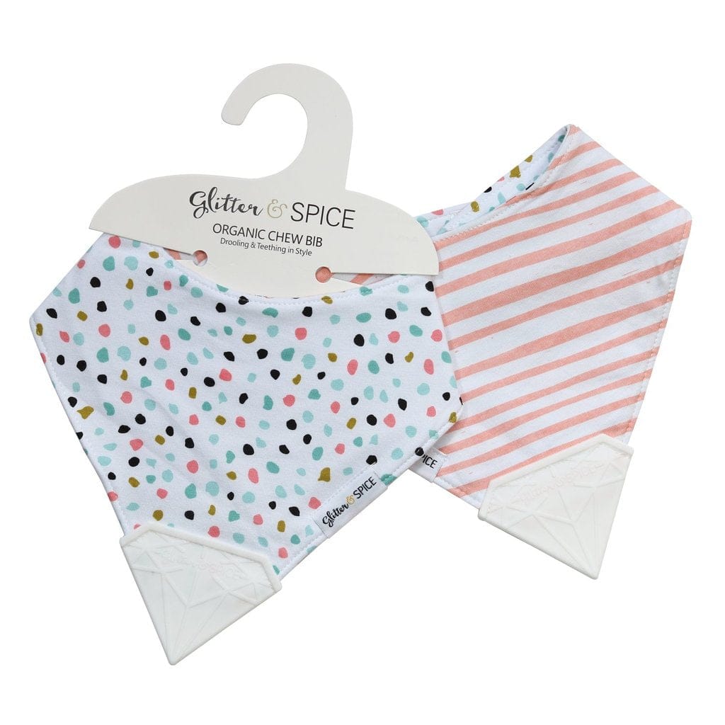 Glitter & Spice Double Sided Organic Chew Bib - Funfetti / Pinstripes Glitter & Spice Double Sided Organic Chew Bib - Funfetti / Pinstripes 