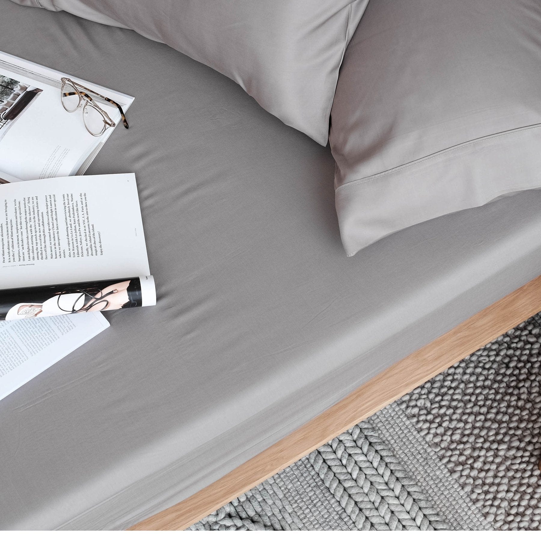 Mulberry Threads 100% Organic Bamboo Fitted Sheet & Pillowcase Set Steel / Queen MTC-OB-01-5-BSS-FIT-STE