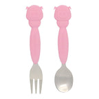 Marcus & Marcus Kids Easy Grip Stainless Steel Spoon & Fork Set Pokey Pink Pig MNMKD03-PG
