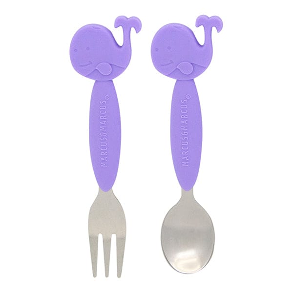 Marcus & Marcus Kids Easy Grip Stainless Steel Spoon & Fork Set Willo Lilac Whale MNMKD03-WL