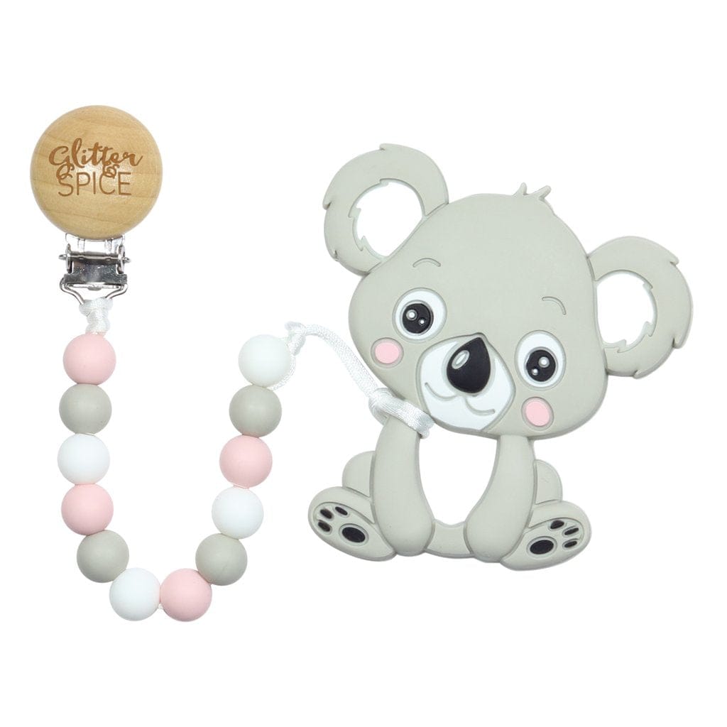 Glitter & Spice Koala Silicone Teether with Pacifier Clip Pink GS-TEE025-03
