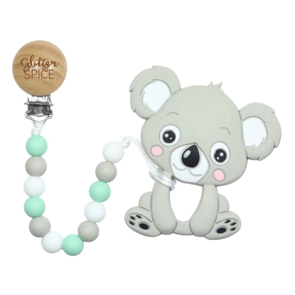 Glitter & Spice Koala Silicone Teether with Pacifier Clip Mint 