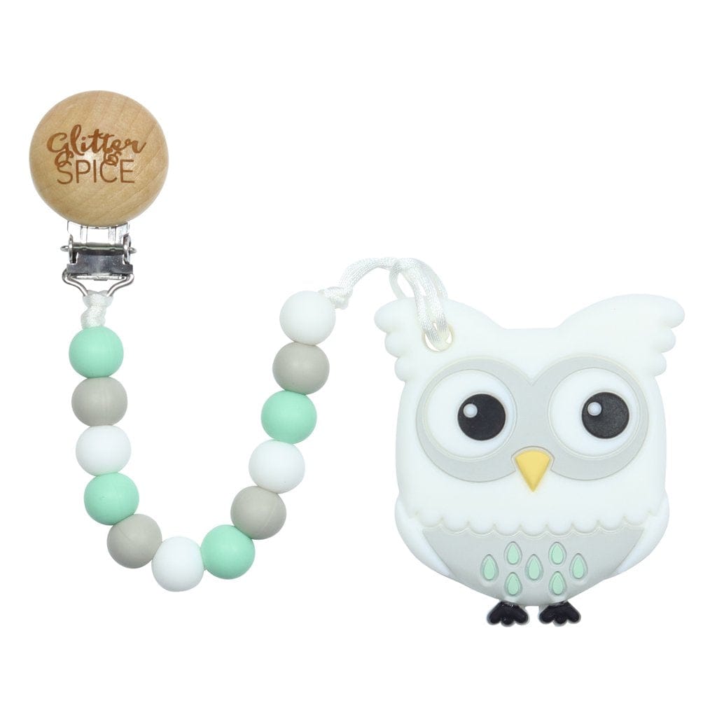 Glitter & Spice Owl Silicone Teether with Pacifier Clip Glitter & Spice Owl Silicone Teether with Pacifier Clip 