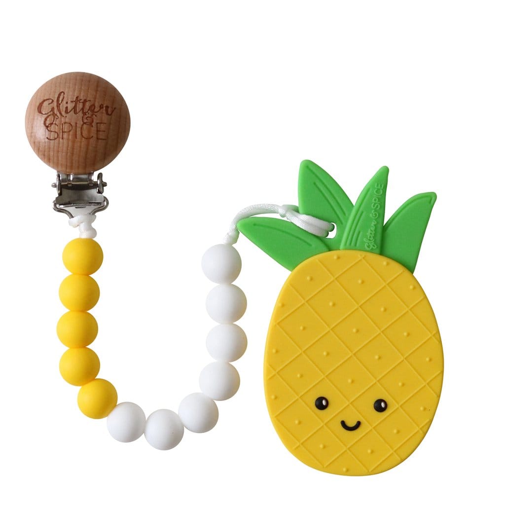 Glitter & Spice Pineapple Silicone Teether with Pacifier Clip Glitter & Spice Pineapple Silicone Teether with Pacifier Clip 