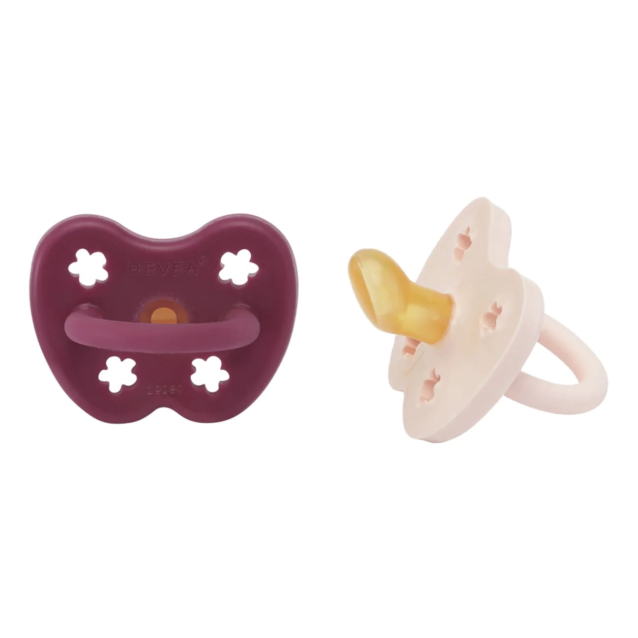 Hevea Natural Rubber Pacifier Orthodontic 3-36 Months Two-pack Baby Blush & Rosewood HE-CP-O-2PK-BB-RW-3-36