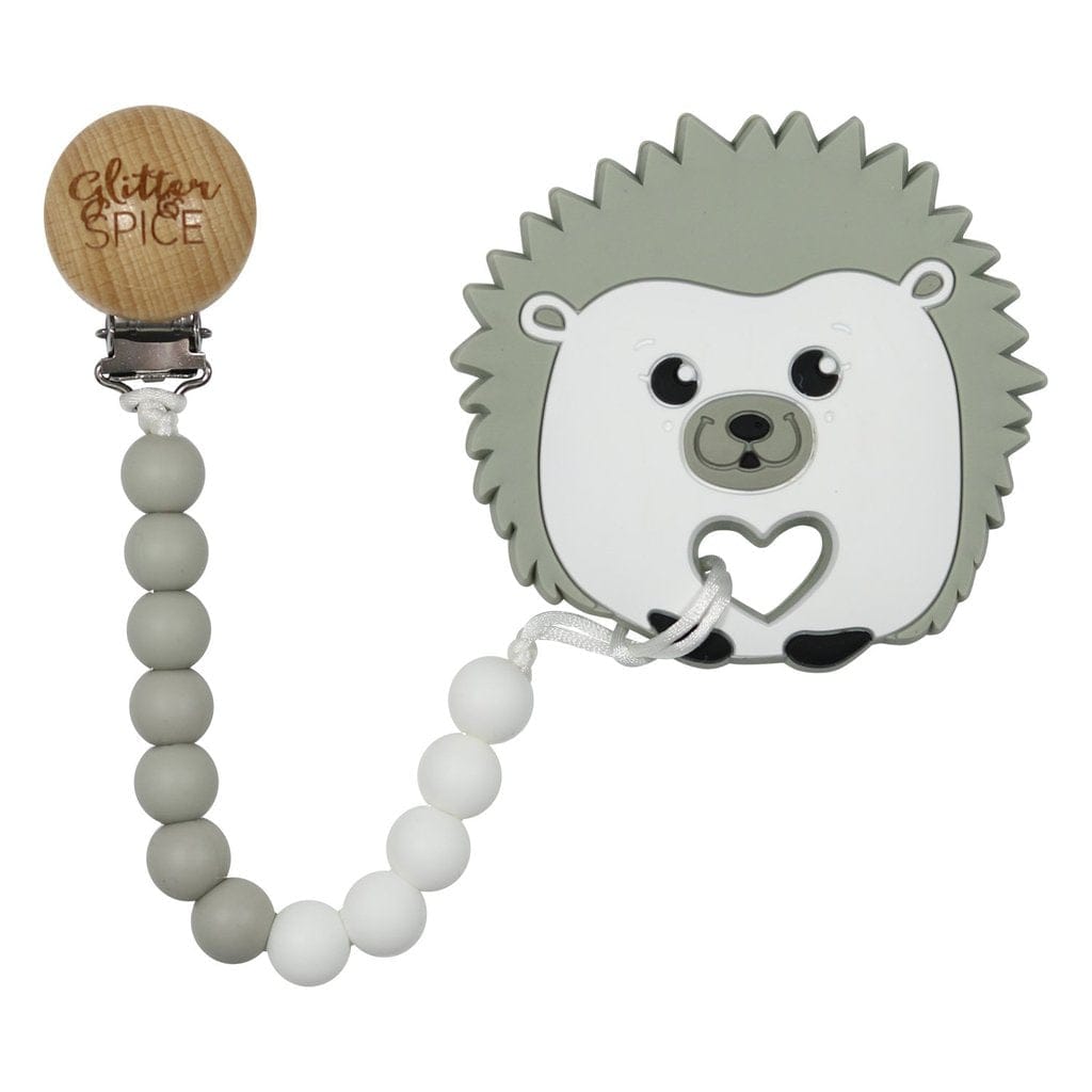 Glitter & Spice Hedgehog Silicone Teether with Pacifier Clip Glitter & Spice Hedgehog Silicone Teether with Pacifier Clip 