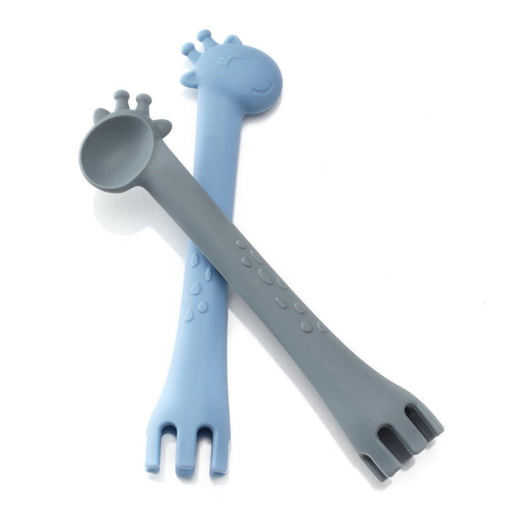 Ali+Oli Silicone 2 in 1 Fork & Spoon, Set of 2 Iron Grey and Blue AO-SFSPB-INGYBL