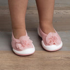 Komuello Flat Pompom Flower Baby Rubber Sole Sock Shoes Komuello Flat Pompom Flower Baby Rubber Sole Sock Shoes 