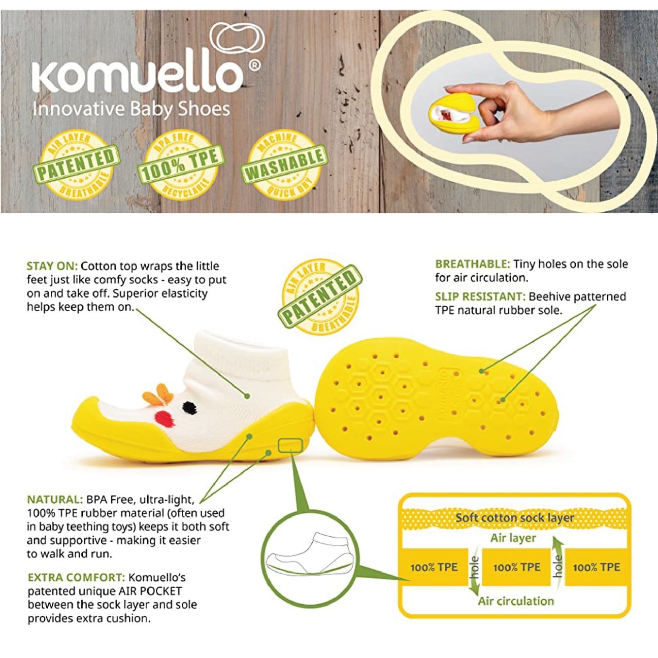 Komuello Daisies Baby Rubber Sole Sock Shoes Komuello Daisies Baby Rubber Sole Sock Shoes 